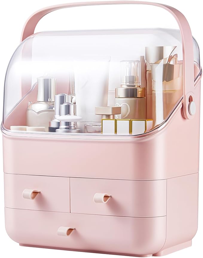 Large Makeup Organizer w Drawers Beauty Organizer Makeup Box Holder Vanity Organization Desk Countertop MakeUp Organizers Bathroom Counter Organizer Skincare Cosmetic Case Stand Dustproof Lid Gift