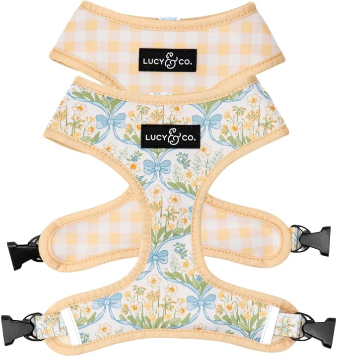 Lucy & Co. Sunshine and Daffodils Reversible Dog Harness, Adjustable Comfort Fit with Dual Leash Attachments, X-Large