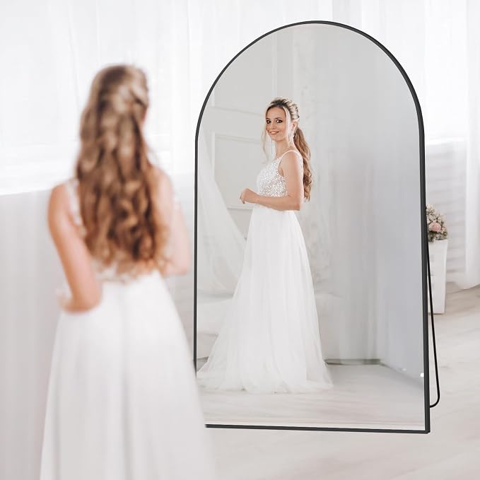 Arched Full Length Mirror, Tempered Glass Large Free Standing Mirror