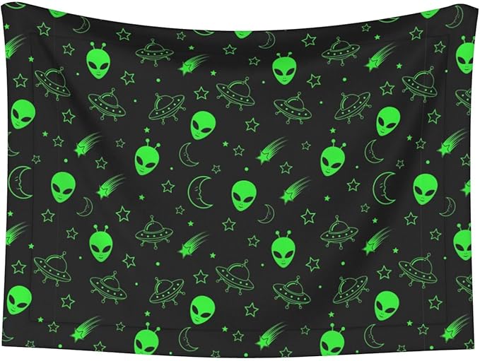 Pet Blanket for Couches and Beds, Green Alien Moon Spaceships Planet Black, Reversible Double Sided Plush Design with Soft Bumpy Texture and Smooth Surface, Furniture Protector