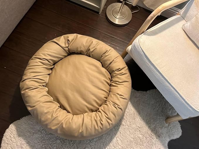 Organic Cotton Canvas Dog Bed: Removable Cover, Natural Fill - Made in USA (Tan, Small 24" x 7" inches)