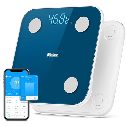 Scale for Body Weight, Smart Digital Bathroom Scale, 18 Body Composition Metrics Monitored, BMI, Muscle, Body Fat, LED HD Display Bluetooth Unit, 400 lbs, Battery Included, Blue