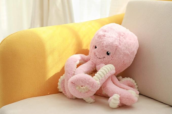 Fluffy Octopus Stuffed Animal Hugging Pillow Plush Toys Doll Pink,15.7Inch | Sweet Smile Face | 8 Springy Tentacles | No Loose Parts | Machine-wash | Safe Polyester Fill | Sturdy Stitched | Ideal Gift
