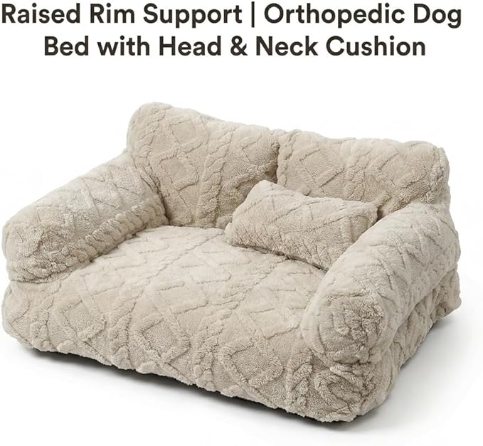 Plush Calming Pet Sofa Bed, Raised Rim, Removable Cover & Non-Slip Bottom for Cats & Dogs, Calming Dog Bed Fluffy Plush Dog Mat for Furniture Protector with Removable Washable Cover (Black, Medium)