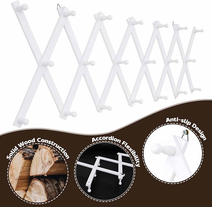 SCUNDA Wall Rack with 20 Hooks, Wooden Wall Expandable Coat Rack