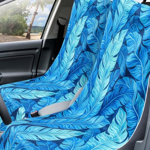 Hahafelt Car Seat Towel Covers with Storage Bag, 63 x 32 Inch Universal Non Slip Waterproof Sweat Protector for Car Truck, Gym Swimming Running, Machine Washable(2 Pack,Blue Leaves) - style: Blue Leaves