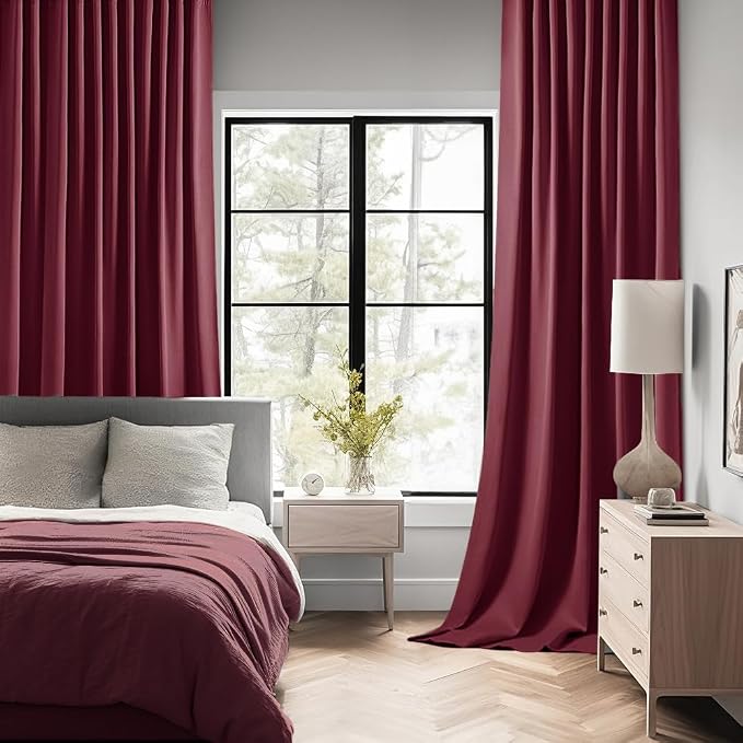 MIULEE Christmas Wine Red Back Tab Blackout Curtains 102 Inch Long 2 Panels Set