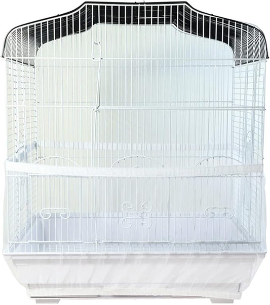 Birdcages Mesh Net Skirt Cover Reusable Stretchy Bird Cage Seed Catcher 35CM (White)