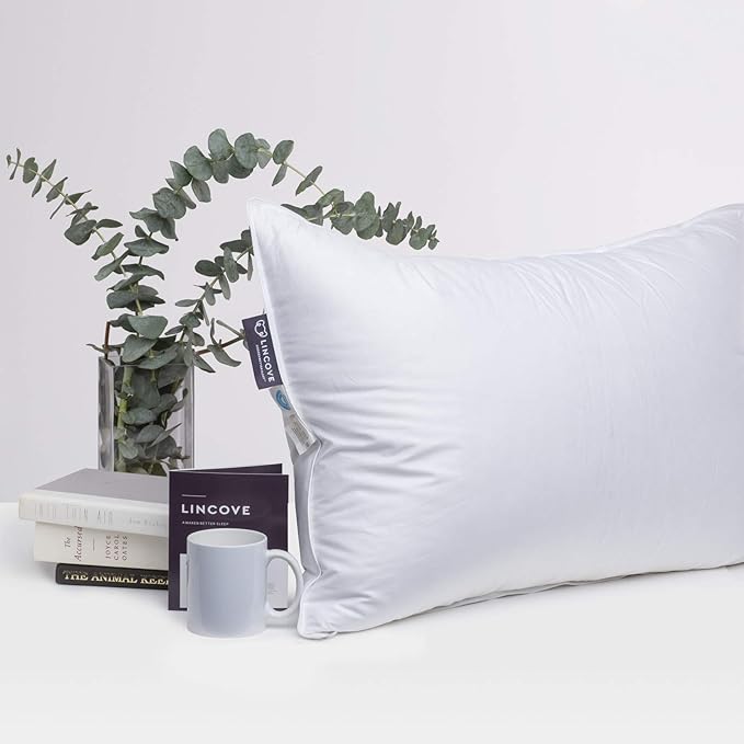 Lincove Recreation Sleeping Pillow, Filled with Premium Down, 600 Fill Power – Includes A Pillow Protector, 400 Thread Count Pillow Shell, Queen - Soft, 1 Pack
