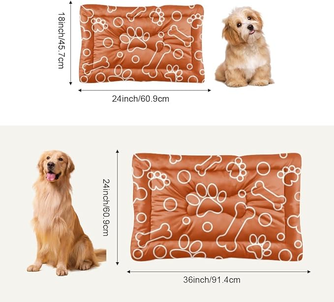 Orange Paw Print Bone Dog Beds and Furniture Dog Mats Puppy Pad Medium Bed for Crate Washable Non-Slip Puppy Bed for Crate Small Dogs Washable Mats Pillows Large Dogs Indoor Outdoor 36X24 Inch