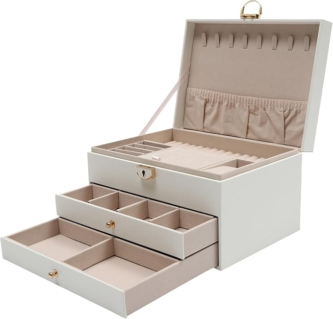 Eapmic 3 layer Eyeglass Sunglass Storage Watch Box Eyewear Accessories Display Glasses Storage Case Organizer(3 layer,White,8 built-in hooks)