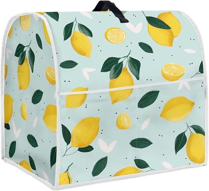 Summer Lemon Stand Mixer Cover for 6-8 Quart Liquid Splash-Proof Dust Protector with Top Handle & Storage Pocket Easy-Clean Anti Fingerprint Kitchen Counter Decor