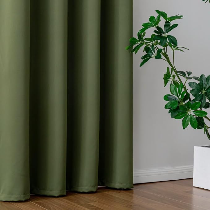 IGEMAEVE Olive Green Curtains 84 Inch Length 2 Panels Set, Light Filtering