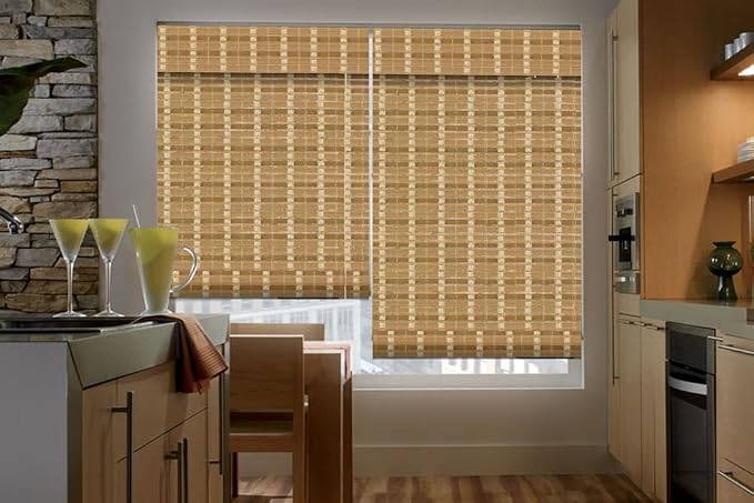 Letau No Drill No Tools Cordless Wood Window Shades Blinds, Bamboo Light