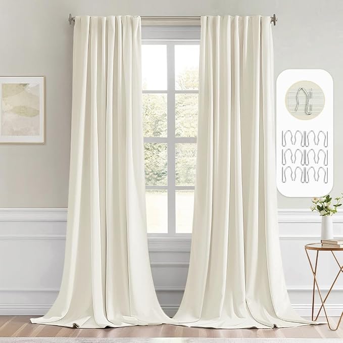 MIULEE Cream Back Tab Blackout Curtains 108 Inch Long 2 Panels Set