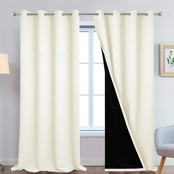 Yakamok 100% Blackout Window Curtain Panels, Heat and Full Light Blocking Drapes