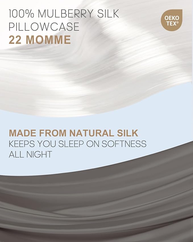 THXSILK Set of 2 Silk Pillowcase for Hair and Skin, 100% Mulberry Silk Bed Pillowcase 22 Momme, Hypoallergenic Soft Breathable Silk Pillow Case with Hidden Zipper, Body Size 20"x54", Dark Gray