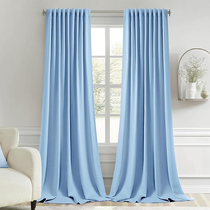 MIULEE Sky Blue Back Tab Blackout Curtain 96 Inch Long 2 Panels Set