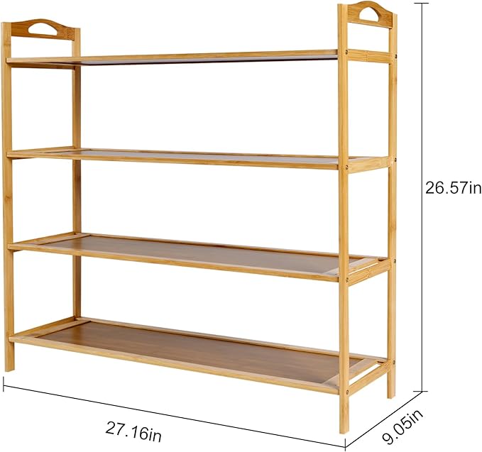 4 Tier Bamboo Shoe Rack, Free Standing Shoe Racks, Shoes Rack Organizer, Bamboo Wood Shoe Rack for Entryway and Closet Hallway (27.5" x 9.25" x 27.1")
