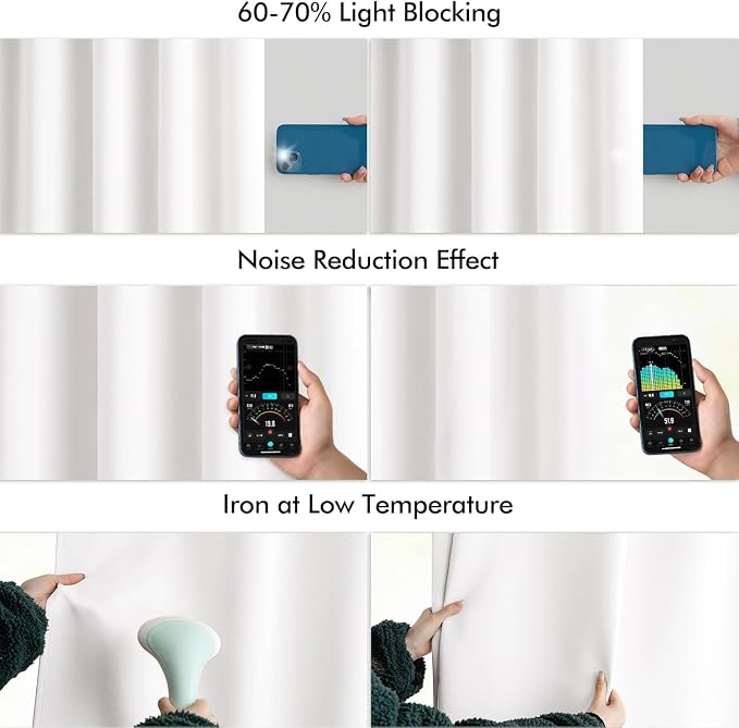 MIULEE Pure White Back Tab Light Blocking Curtains 63 Inch Length 2 Panels Set