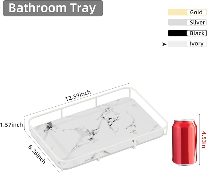 Bathroom Organizer Countertop Perfume Organizer Makeup Organizer Cosmetics Storage Display Rack Vanity Tray Dresser Stainless Steel Gold Shelf White Marble Ceramic Tray