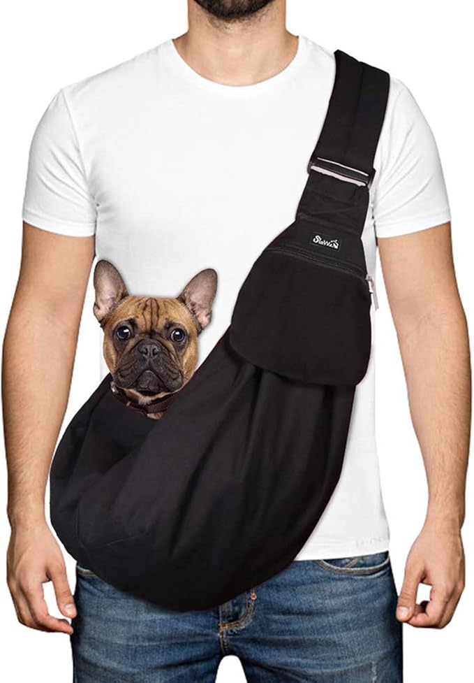 Lukovee Pet Sling, Hand Free Dog Sling Carrier Adjustable Padded Strap Tote Bag, Shoulder Bag with Safety Belt & Front Pocket for Small Dog Cat Puppy (BN,M)