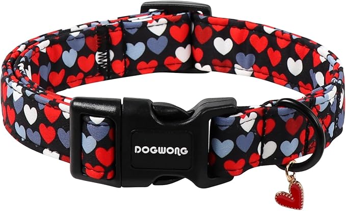 DOGWONG Red Heart Dog Collar, Cute Valentine Collar, Valentine's Day Dog Collar with Strong Plastic Buckle for Small Medium Large Dogs,XL
