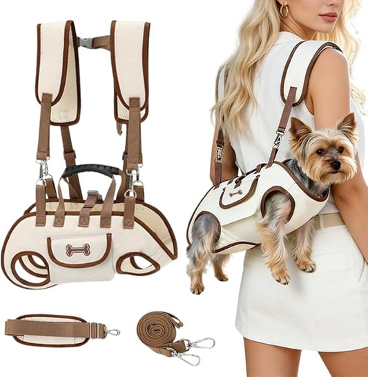 Dog Backpack Carrier for Small Dogs,Dog Lift Harness Adjustable Padded Breathable with Small Pet Treat Bag Straps for Disabled, Joint Injuries, Cars,Outdoor Hiking Pet（M 8-13lb）