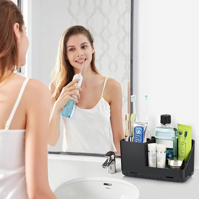 PARKMANI Toothbrush Holders for Bathrooms, Kids Electric Toothbrush and Toothpaste Holder, Toothbrush Organizer with Drainage, Tooth Brush Holder for Bathroom Countertop Organizer (Black)