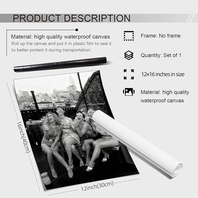 Retro Black And White Woman Canvas Wall Art Fashion Rooftop Party Posters
