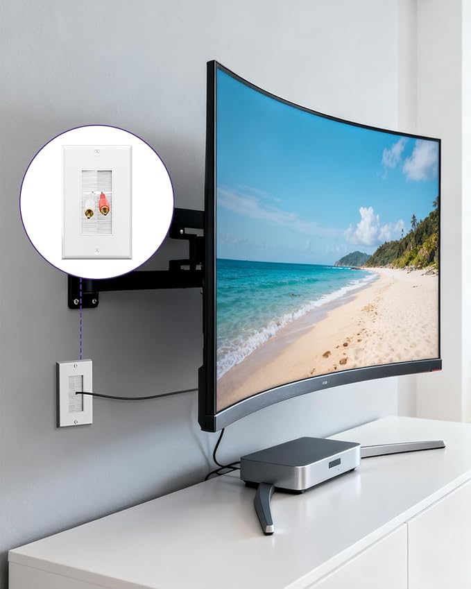 VCE Brush Wall Plate with Low Voltage Mounting Box, Cable Management Cover for Wall-Mount TV, HDMI Ethernet Cord Pass Through, 3-Pack (White+Black)