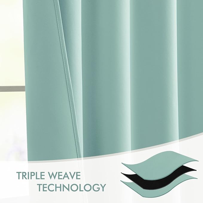 MIULEE Aqua Back Tab Blackout Curtains 90 Inches Long 2 Panels Set