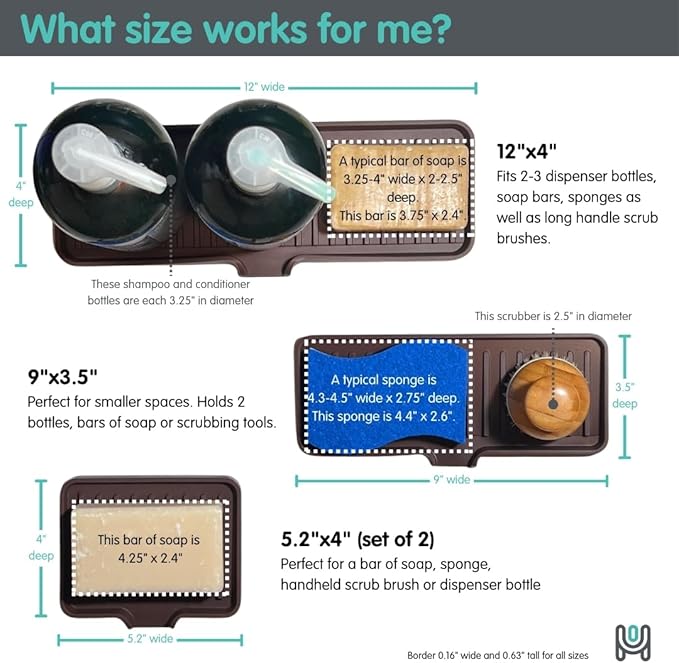 Silicone Soap Dish Tray and Sponge Holder with Drain Chute, Rectangular, Kitchen and Bathroom Sink Organizer (Dark Chocolate, 5.2"x4" (Set of 2), 7.2 Ounces)