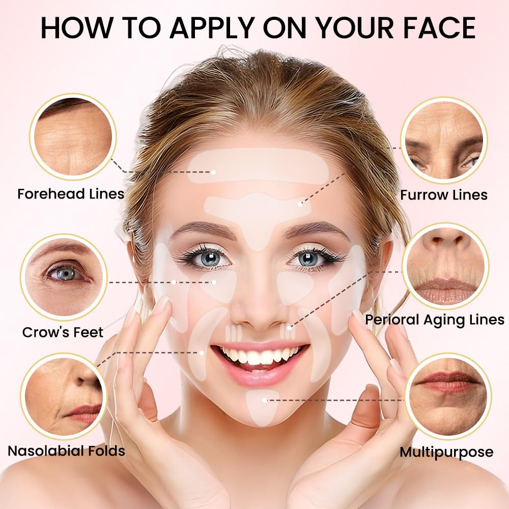 Kaely 256 Pcs Wrinkle Patches for Face Overnight, Silicone Scar Tape for Wrinkles Forehead, Face Tape for Wrinkles Overnight Sleeping Lifting Sagging Skin, Smile Line Facial Smoothing