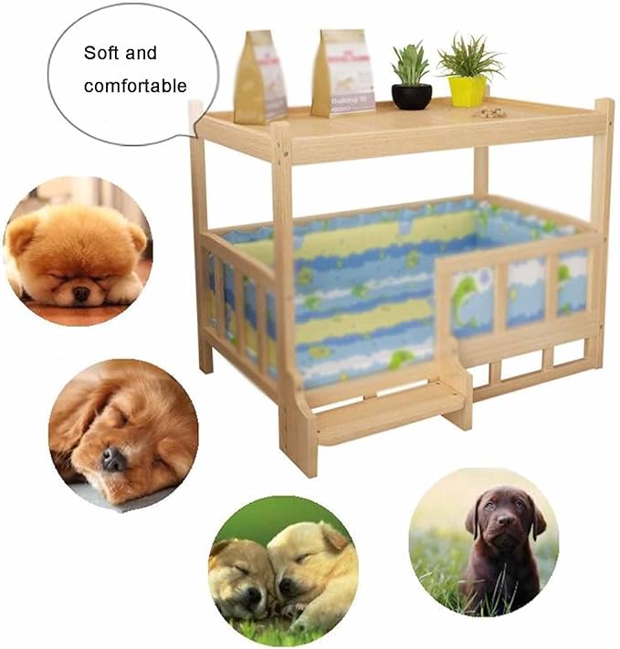 XPLKQXE Dog Bed Wood Platform, Elevated Pet Cushion Bed, Animal Couch with Mattress, Dog Beds & Furniture Rest Cot, Portable Fence Bed Pet Up to 45kg/100lbs(Color:Gray,Size:45x30x60cm)