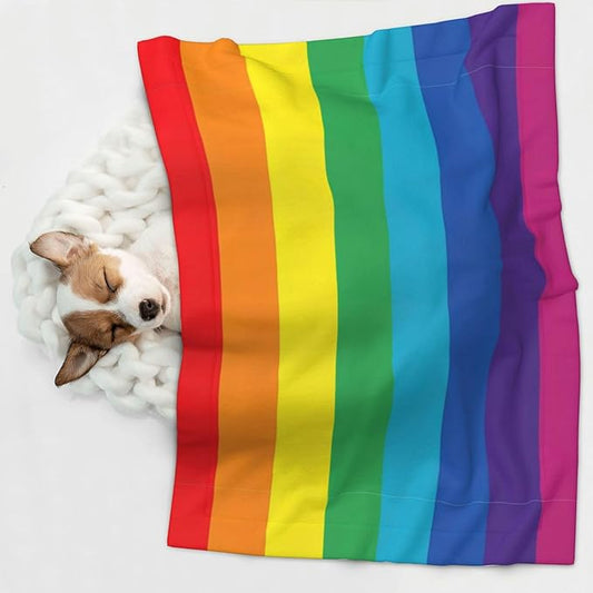 Reversible Plush Pet Blanket for Puppies Kittens, LGBT Pride Rainbow Flag, Double Sided Gentle Dot Texture for New Pets Adjusting to Home Environment Softly