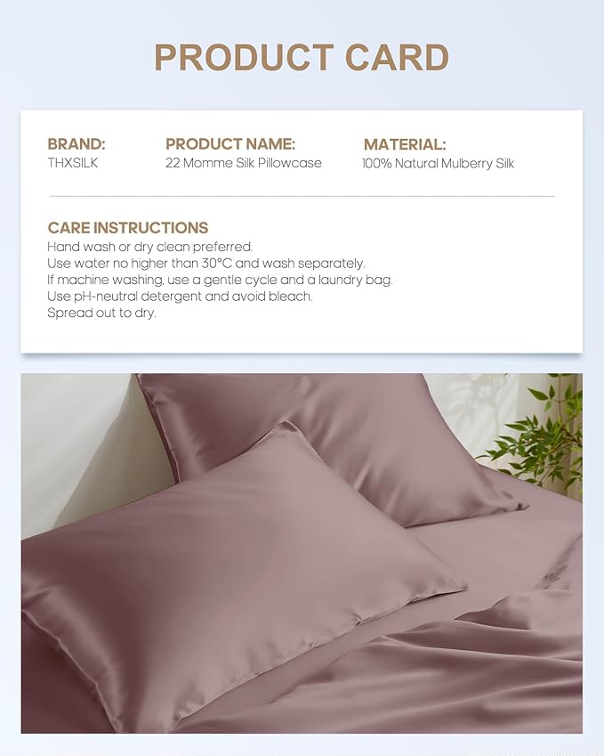 THXSILK Set of 2 Mulberry Silk Pillowcases for Hair and Skin with Hidden Zipper, Both Side 22 Momme Silk, Naural Mulberry Silk Pillowcases Pillow Cover(20inch x 36inch, King Size, Purple, 2pcs)