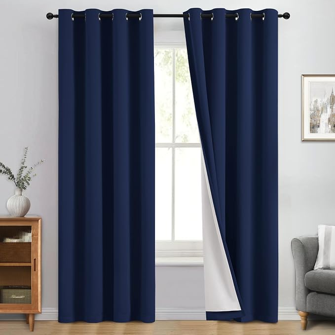 Yakamok 100% Blackout Curtain Panels 84 inches Cold and Light Blocking Drapes