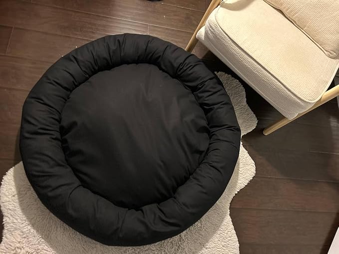 Organic Cotton Canvas Dog Bed: Removable Cover, Natural Fill - Made in USA (Black, Large 35" x 8" inches)