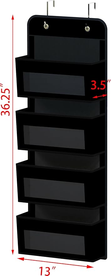 Simple Houseware 4 Clear Window Pocket Over Closet Door Storage Hanging Organizer for Bedroom, Bathroom, Pantry, Black