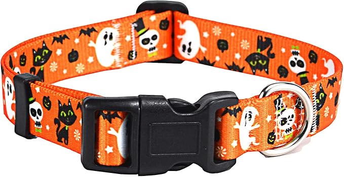 Halloween Dog Collar - Pumpkin Bat Ghost Pattern - Adjustable for Small Medium Large Dogs(Halloween,XS)