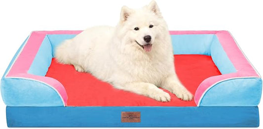 Comfort Expression Orthopedic Dog Bed for Large Dogs 36x27 Inch, Waterproof Egg Crate Foam Large Pet Bed with Removable Bolsters, Dog Couch with Washable Cover & Non-Slip Bottom, Atlanta