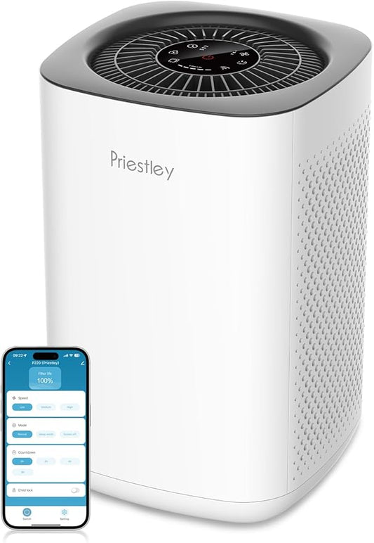 Priestley Air Purifier for Bedroom, Home, Dorm Up to 1100Ft², Smart WiFi Air Purifiers, 3-in-1 Air Filter with HEPA Sleep Mode, Remove Dust Smoke Pollutants Odor Pet Dander