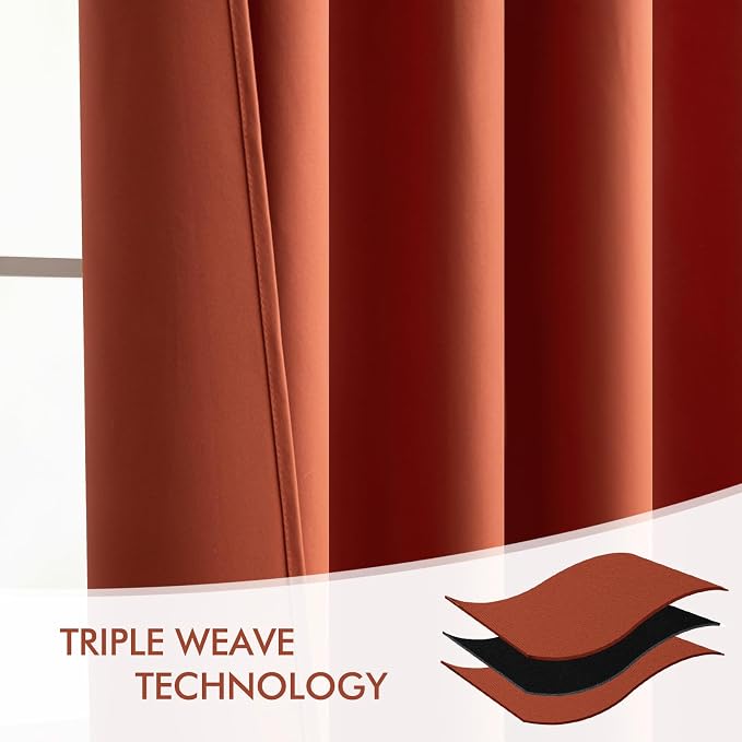 MIULEE Back Tab Burnt Orange Blackout Curtains 102 Inch Long 2 Panels Set
