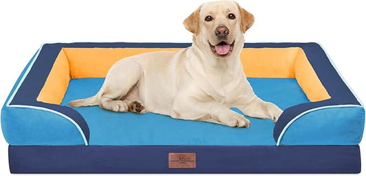 Comfort Expression Orthopedic Dog Bed for Extra Large Dogs 42x30 Inch, Waterproof Egg Crate Foam XL Pet Bed with Removable Bolsters, Dog Couch with Washable Cover & Non-Slip Bottom, Houston