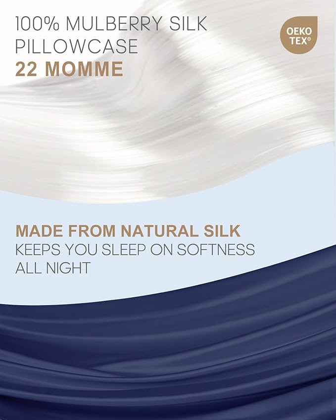 THXSILK 100% Mulberry Silk Pillowcase for Hair and Skin, 22 Momme Pure Natural Silk Pillowcase with Hidden Zipper, Soft Breathable Zipper Pillow Case, California King Size 20"x40", Navy Blue