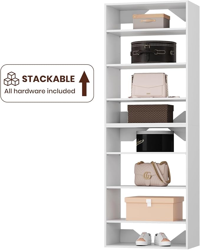 ROOMTEC 31.5" Shelf Short Tower Closet Unit, Modular Closet System with Shelf, Wardrobe Organizer for Bedroom or Walk-in Closet, Wall Mounted, Customizable Clothes Storage Unit, White