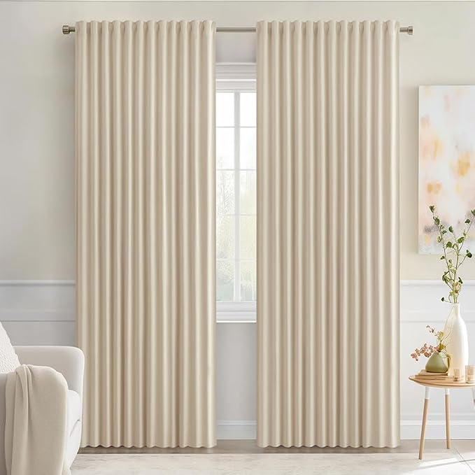 MIULEE Cream Beige Back Tab Light Blocking Curtains 84 Inch Length 2 Panels Set