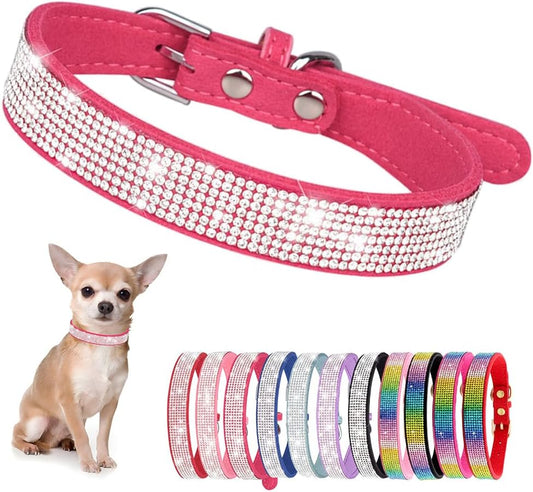 Rhinestone Dog Collar for Small Dogs, Bling Diamond Fancy Crystal Glitter Pretty Jewel Pet Puppy Collars for XXS XS Small Medium Large Breed Girl Dogs Female Cats Kitten, Hot Pink XSmall