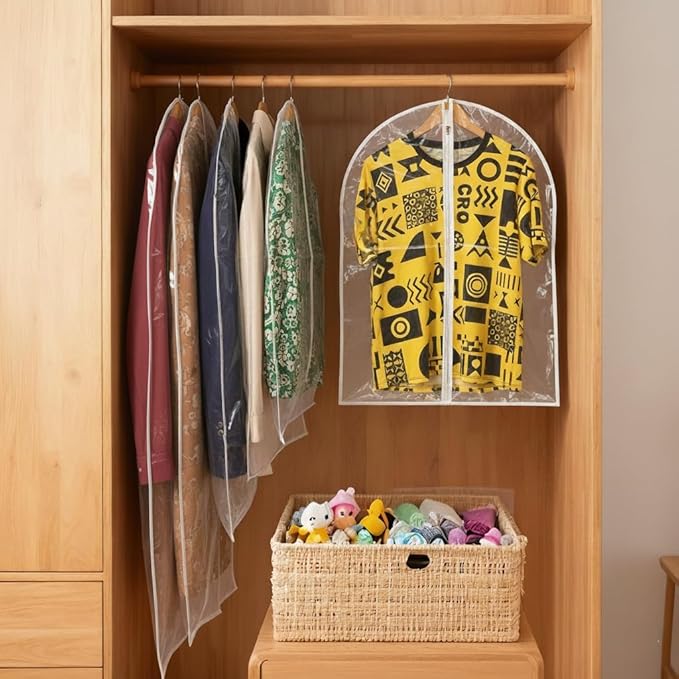 36” All Clear Garment Bags for Women Suit Bags - PEVA Waterproof Suit Cover with Zipper for,Hanging Clothes, Coats - Durable Dresser for Closet Storage, Dustproof & Moisture Resistant - 36”/6 Pack